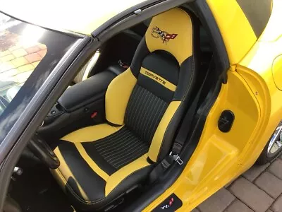 Corvette C5 Sports 1997-2004 In Yellow & Black Faux Leather Car Seat Covers • $270