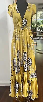 Jaase Maxi Boho Short Sleeved Dress Floral Yellow Size XS • $39.50