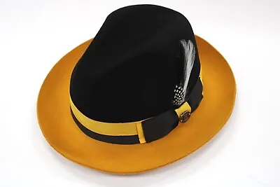 Mens Bruno Capelo Black And Gold 2 Tone Fedora Hat CA-348 • $64.99