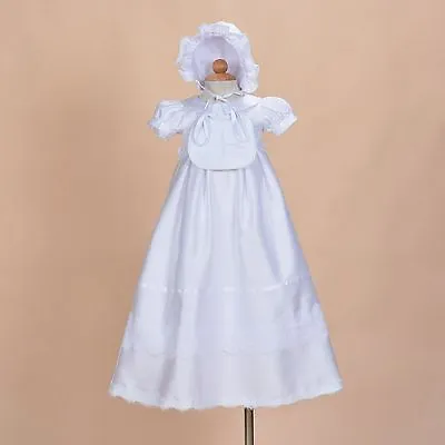 £26.99 • Buy Baby Girls White Satin Christening Gown With Bib And Bonnet 0 3 6 9 12 Months 