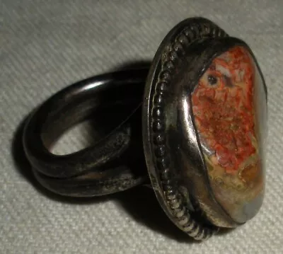VINTAGE NAVAJO AGATE STERLING SILVER RING HEAVY SIZE 8 Vafo • $49.99
