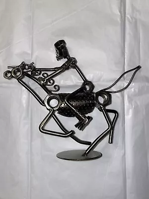 Scrap Metal Cowboy Riding Horse Welded Art Sculpture Aim & Shoot Steampunk Nuts • $24.99