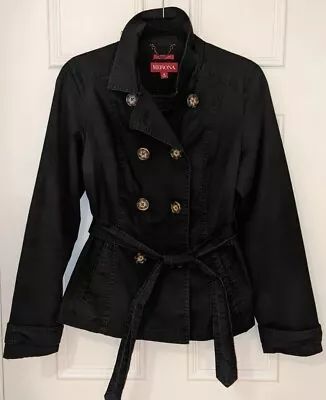 Merona Women's Black Double-breasted Trench Rain Coat Cotton Size Medium • $24