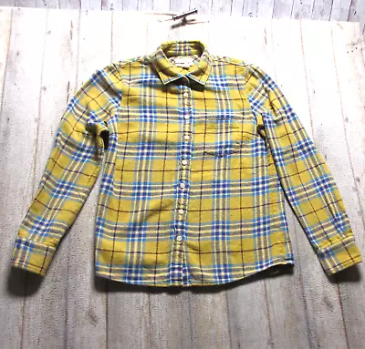 J Crew Flannel Shirt Womens 4 Yellow Plaid Boy Long Sleeve Button Up • $17.42