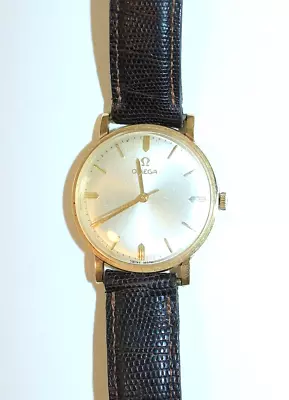 OMEGA 14K Solid Yellow Gold Men's Round Wristwatch Leather Band Swiss Vintage • $850