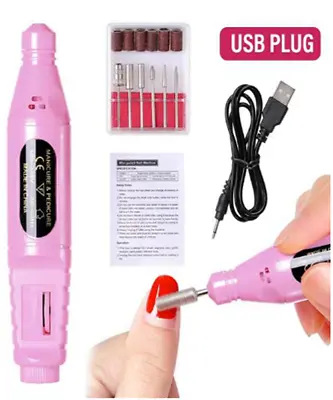 Professional Electric Nail Drill File Portable USB Manicure Pedicure Machine Set • £6.99