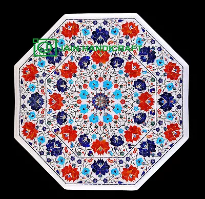 24'' White Marble Table Top Center Coffee Dining Inlay Pietra Dura Mosaic P10 • $1098