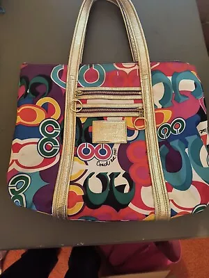 COACH POPPY POP Signature C GLAM Large Tote Multi-Color Carryall Bag Purse 13839 • $44.88