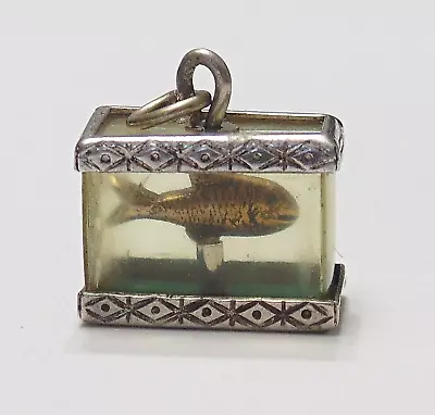 Vtg Sterling Silver Enamel Movable GOLD FISH AQUARIUM TANK  Bracelet Charm RARE! • $140