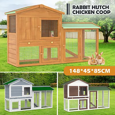 GBPET Large Rabbit Hutch Chicken Coop 2 Storey Run Cages Outdoor Pet House Cage • $135