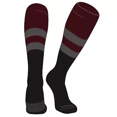 Striped OTC Baseball Softball Football Socks (D) Maroon Graphite Black • $15.99