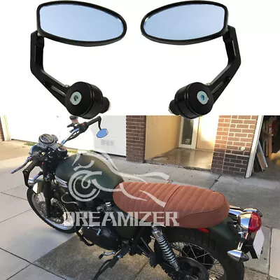 Motorcycle 7/8  Bar End Oval Rearview Mirrors For Triumph Scrambler Bonneville • £24.23