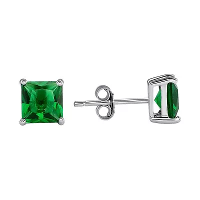 May Birthstone Simulated Emerald Princess Stud Earrings 925 Sterling Silver • $8.78