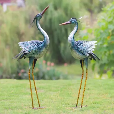 Large Heron Statues - Set Of 2 Metal Yard Art For Indoor And Outdoor Decor - Bir • £148.36