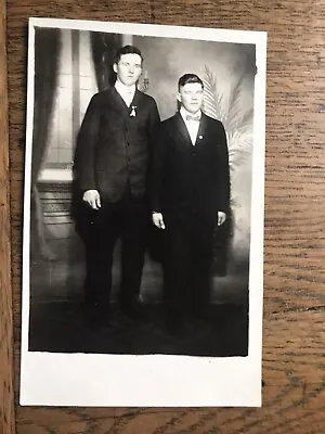 Two Young Men In Suits Identified Manitowoc Wisconsin WI RPPC Rosik Michalek • $7
