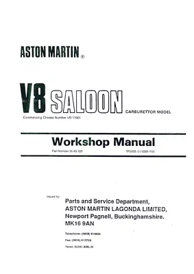 Aston Martin V8 Saloon Carb Model Chassis No. V811001 Workshop Service Manual • $50.51