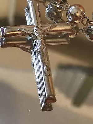 Sterling Silver 925 Rosary Jesus Cross Chain 39  Long Unisex • $350