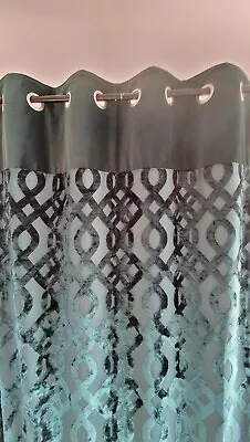 Next Single Green Velvet Jacquard Damask Blackout Eyelet Curtain 117x183c(46x72) • £20