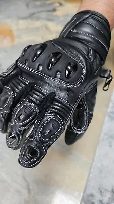 Men Carbon Knuckle Short Winter Or Summer Motorbike / Motorcycle Leather Gloves • £12.99