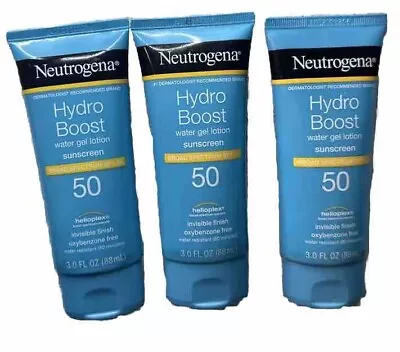 Lot Of 3 Neutrogena Hydro Boost Water Gel Lotion Sunscreen SPF 50  3oz Exp 2024 • $76.88