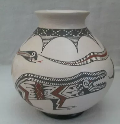 Mata Ortiz Pottery Mexico Vase Snake Lizard Carmen Veloz + Stand 6 1/2  • $39.99