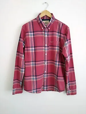 Hollister Shirt M Pink Aqua Blue Navy White Pure Cotton Check Plaid • £9.75