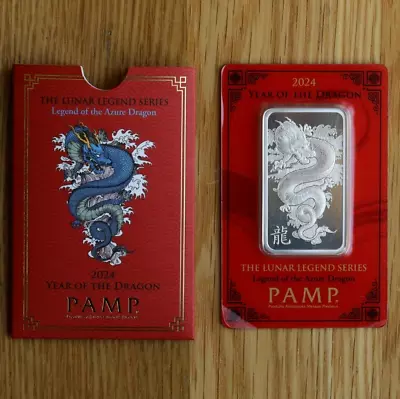 Pamp Suisse 1 Oz .999 Silver Bar 2024 Lunar Year Of The Dragon In Assay Card New • £79