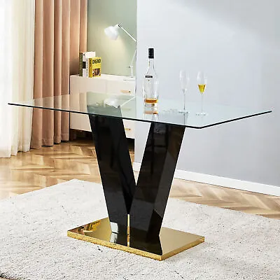 Modern Glass Dining Table W/ 0.39  Tempered Glass Tabletop And MDF Slab V-Shaped • $431.14