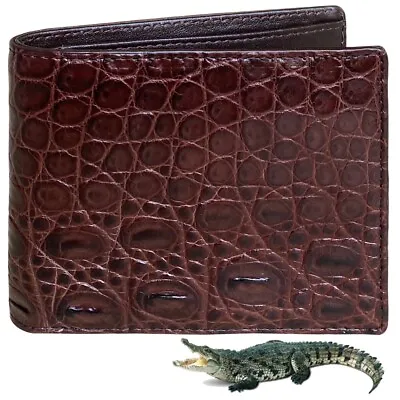 Brown Wallet RFID Blocking Leather Bifold Card Holder Genuine Crocodile Skin • $49.99