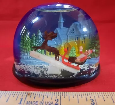 Vintage Christmas Plastic Snow Globe Santa Sleigh & Reindeer On Seesaw Church • $8.75