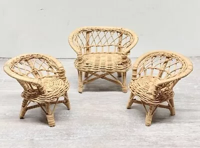 Vintage Wicker Doll Furniture Set Chairs Loveseat Sofa 4  • $28.99