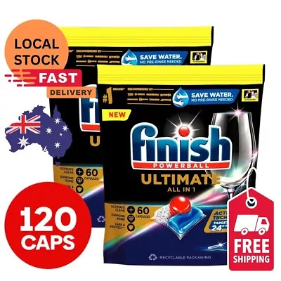 120 PACK Finish Powerball Ultimate Dishwasher Tablets Caplets All In 1 Lemon • $59.98