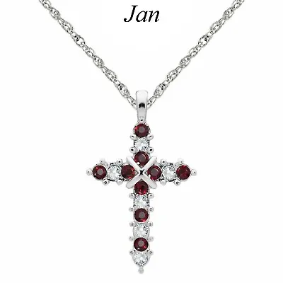 $13.99 • Buy Forever Silver Austrian Crystal Birthstone Cross Necklace 15 - 18  Adj Chain JAN