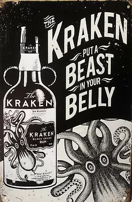 $9.99 • Buy KRAKEN Rustic Look Vintage Metal Tin Sign Man Cave, Shed,Bar & Home Deco