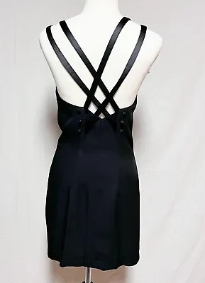 Vintage 90s Scott McClintock Black Mini Sheath Dress Sleeveless Cross Back 10 US • £24.13