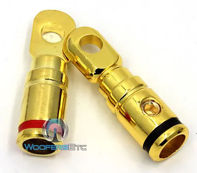 Pair Rt-8546 Gold Finish 4 Gauge Wire Battery Capacitor Amp Metal Ring Terminals • $3.99