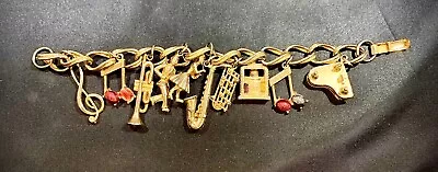 Vintage Gold Tone  Charm Bracelet   Ten Music Related  Charms • $14.99