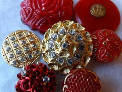 AMAZING RED ANTIQUE & VINTAGE NEW BUTTONS Celluloid Glass Rhinestone Dragonfly + • $10.99