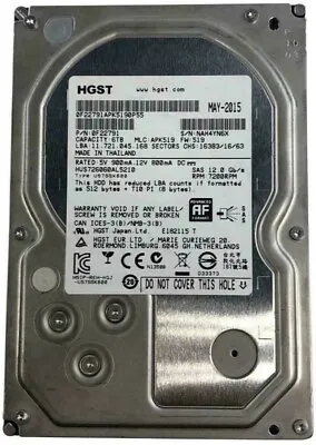 HGST 3.5  6TB 7.2K 12Gbps SAS-3 128MB Server Hard Drive 0f22991 512E  HDD Dell  • $37.99