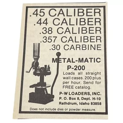 P-W Ammo Loaders Mini Print Ad 1980 Vintage Metal Matic 200 Rathdrum Idaho • $9.95