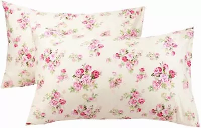 2 Piece Queen Size Pillow Cases 100% Cotton Red Floral Pillow Covers Envelope • $14.99