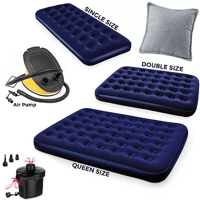 Double Single Airbed Flocked Camping Inflatable Mattress Air Bed Electric Pump • £21.45