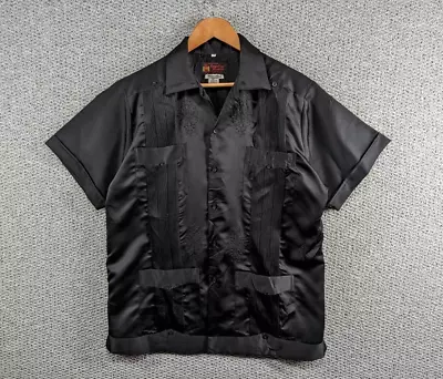£49.50 • Buy Guayabera Yucateca Vintage Men's Black Satin Mexican Copacabana Tropical Shirt L