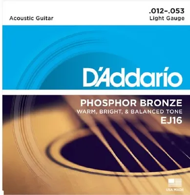 D'Addario EJ16 12-53 Light Phosphor Bronze Acoustic Guitar Strings • $6.99
