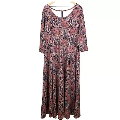 Soft Surroundings Dress Womens Plus 2X Alcott Maxi Roses 3/4 Sleeves Scoop Neck • $65.99