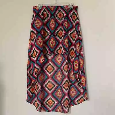 Volcom Malena Maxi Skirt  Get Low  High Low Crepe Aztec Inspired Print Size L • $18