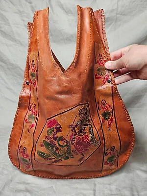 Mexican Ethinc Leather Bag Brown Embossed Tribal Native American Indigenous • $19.57