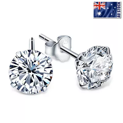 $4.95 • Buy Genuine 925 Sterling Silver Simulated Diamond Stud Earrings Piercing 2.5mm - 8mm