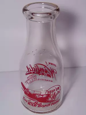 1940s WWII Winfield Kansas Dairy US Warplane War Bonds Graphic Pyro Milk Bottle • $69.99