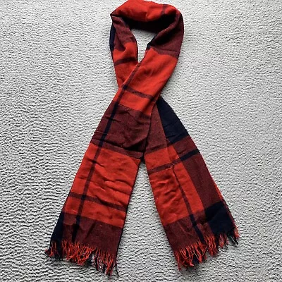 Bonobos Scarf Mens One Size Red Buffalo Plaid Fringe Woven Wool Blend Casual • $27.99